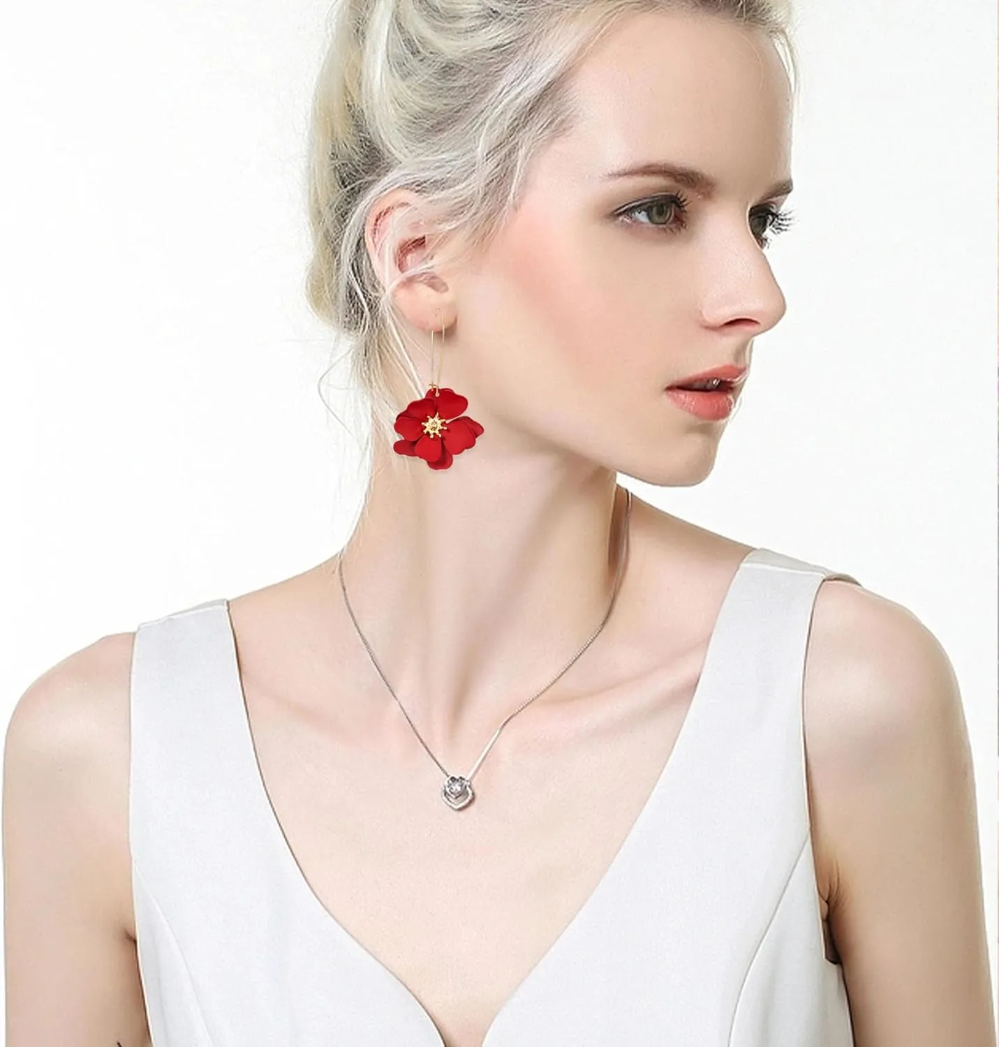 YUNXI Unique Boho Flower Dangle Earrings Exaggerated Layered Floral Petal Drop Dangle Statement Stud Earring for Women Jewelry with Box