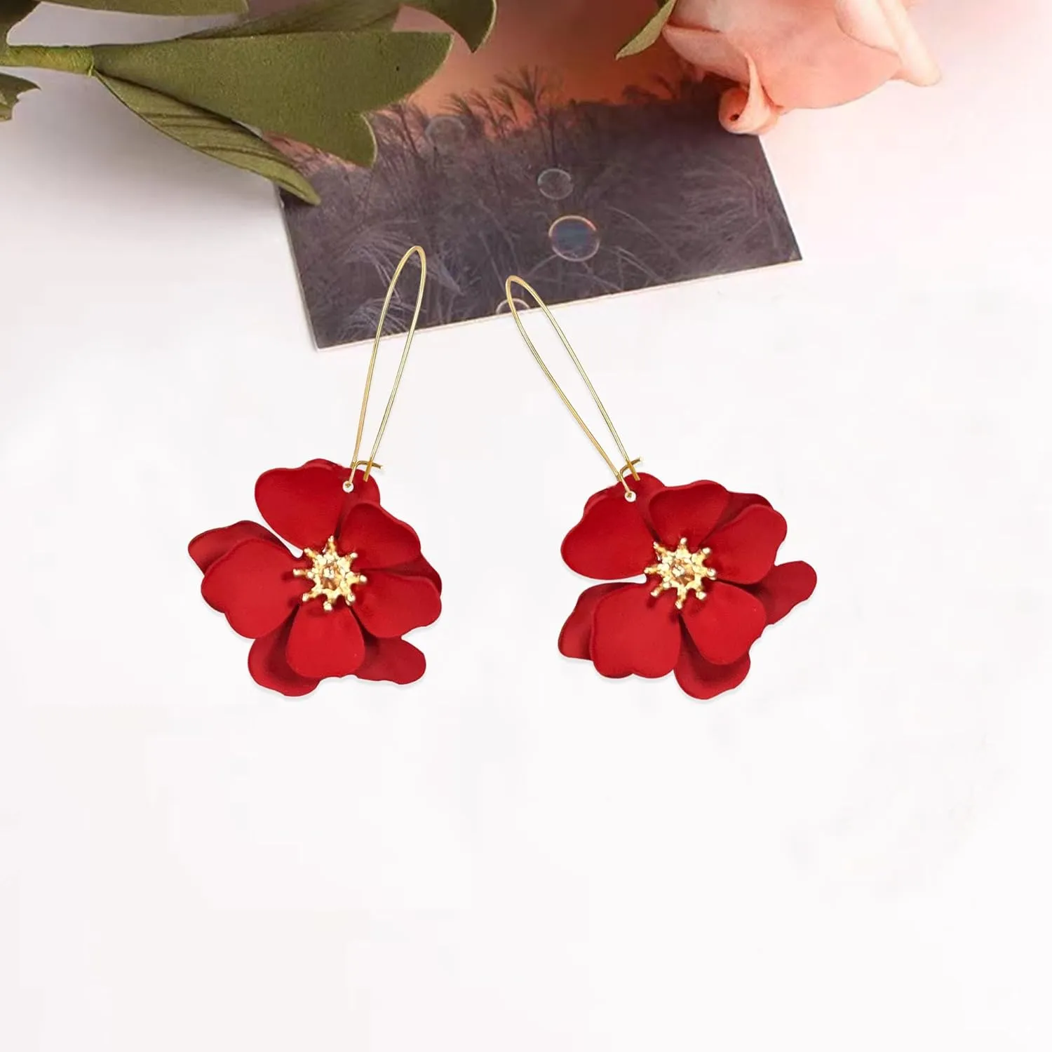 YUNXI Unique Boho Flower Dangle Earrings Exaggerated Layered Floral Petal Drop Dangle Statement Stud Earring for Women Jewelry with Box