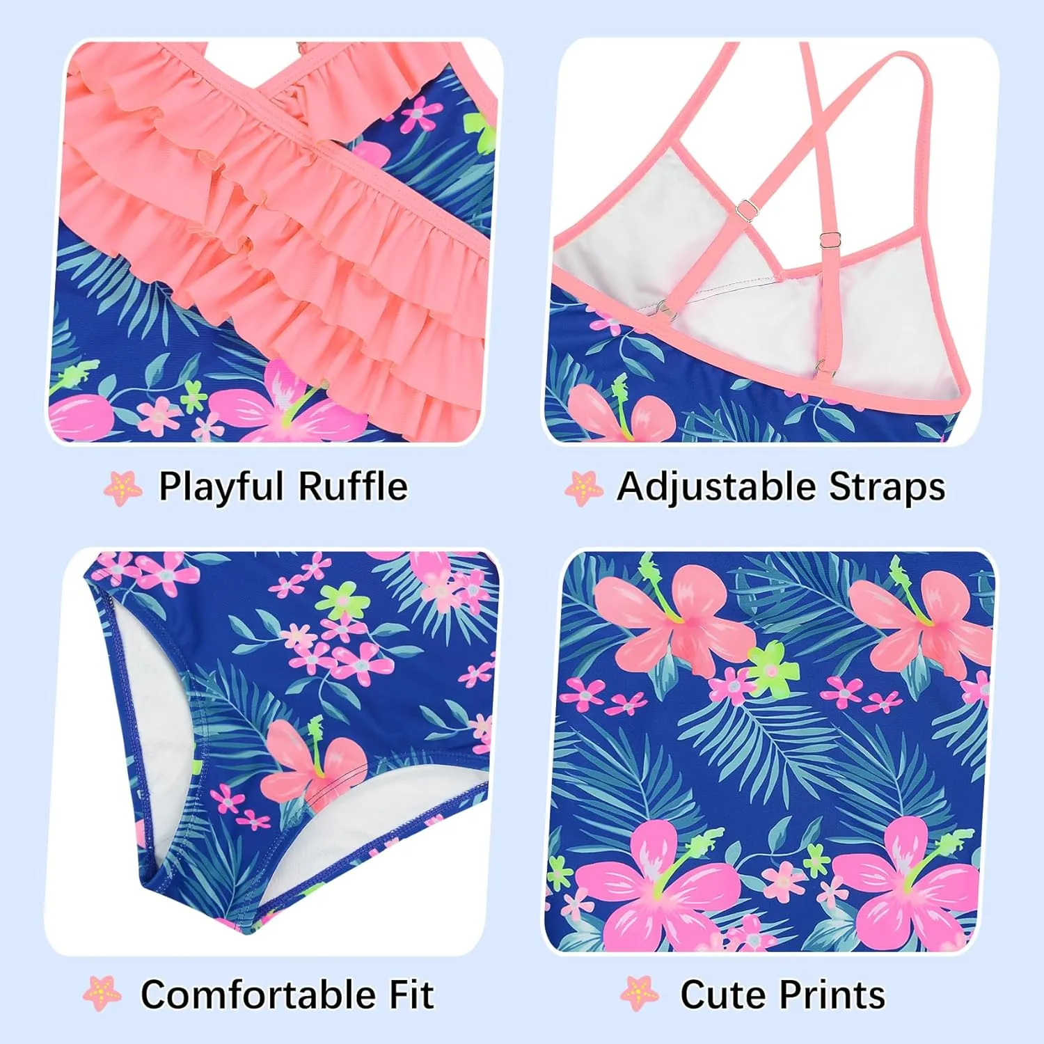 Zando Toddler Swimsuit One Piece Swimsuit Girls Sleeveless Cute Swimwear Quick Dry Bathing Suits Summer Beach Wear 2-10 Years