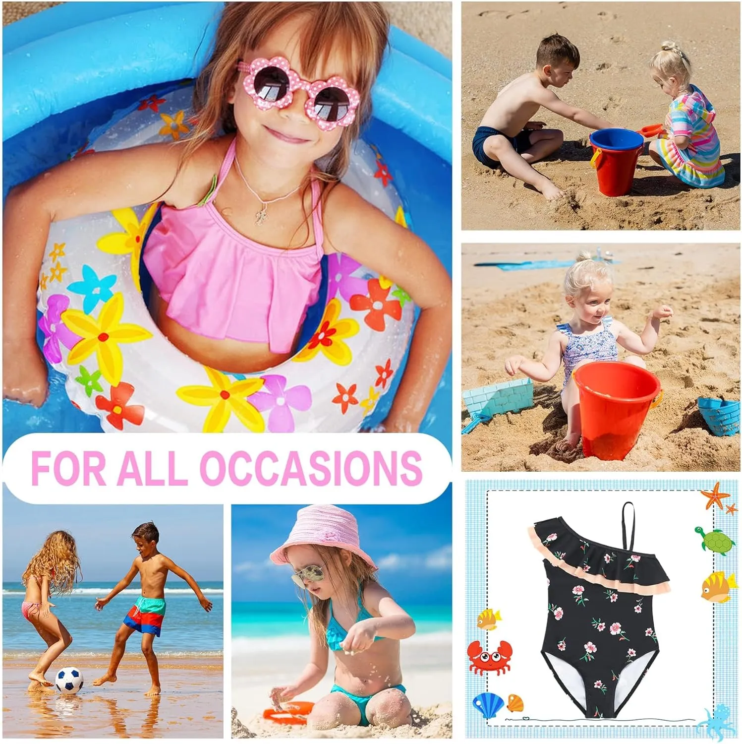 Zando Toddler Swimsuit One Piece Swimsuit Girls Sleeveless Cute Swimwear Quick Dry Bathing Suits Summer Beach Wear 2-10 Years