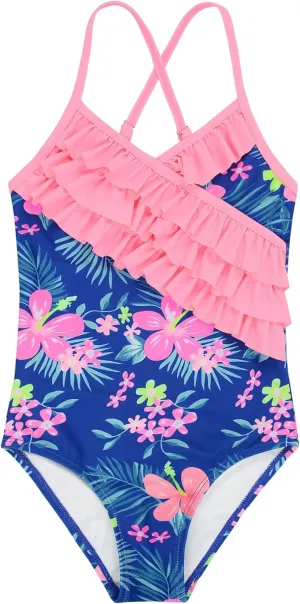 Zando Toddler Swimsuit One Piece Swimsuit Girls Sleeveless Cute Swimwear Quick Dry Bathing Suits Summer Beach Wear 2-10 Years