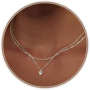 Zeffy Diamond Necklaces for Women, Dainty Gold Necklace 18k Gold Plated Layered Necklaces Simple Gold CZ Diamond Pendant Necklaces for Women Trendy Jewelry Gifts for Girls