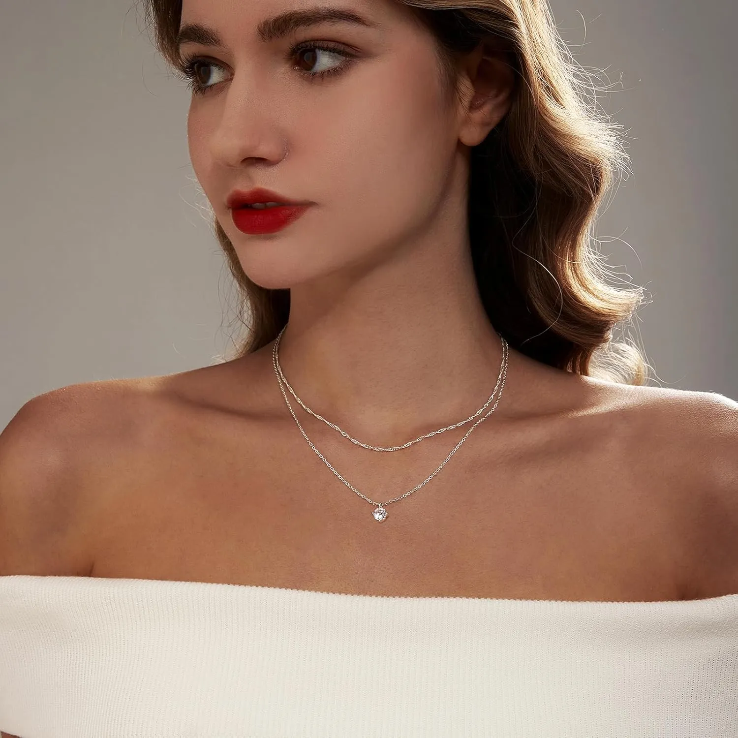 Zeffy Diamond Necklaces for Women, Dainty Gold Necklace 18k Gold Plated Layered Necklaces Simple Gold CZ Diamond Pendant Necklaces for Women Trendy Jewelry Gifts for Girls