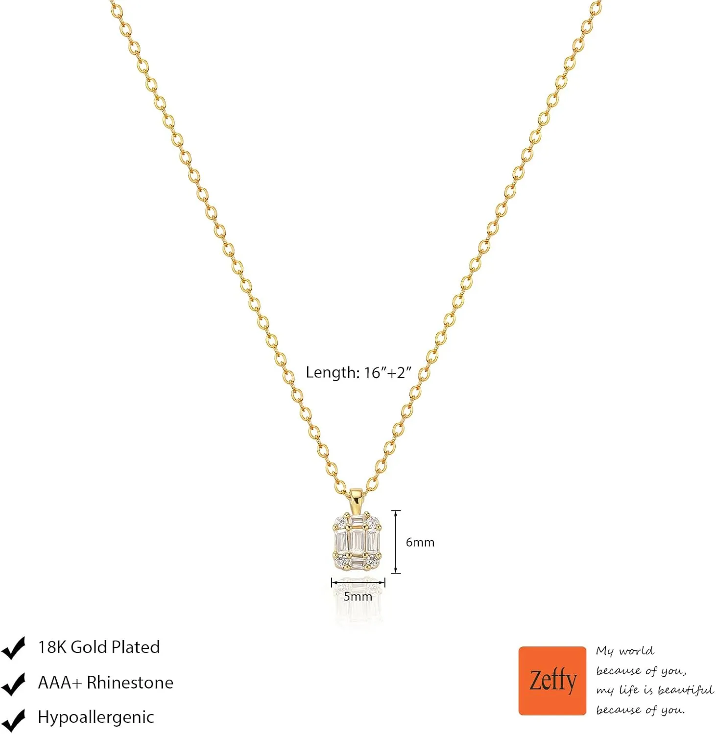 Zeffy Diamond Necklaces for Women, Dainty Gold Necklace 18k Gold Plated Layered Necklaces Simple Gold CZ Diamond Pendant Necklaces for Women Trendy Jewelry Gifts for Girls